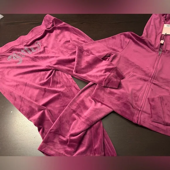 NWT Juicy Couture Velour violet pink Suit sweatsuit set pants x-large hoodie xl - Picture 1 of 3